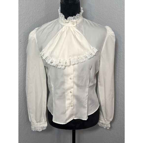 Vintage Sheer And Lace Ivory Blouse Large Romantic Victorian Cottagecore - Picture 3 of 16